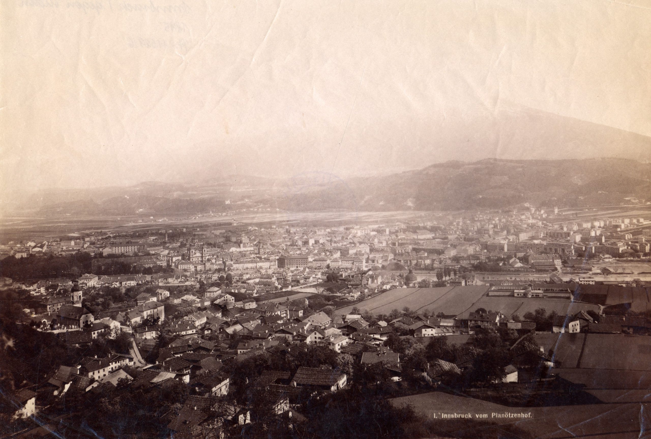 Historischer Blick vom Planötzenhof auf Hötting und Innsbruck zu Beginn der 1890er-Jahre